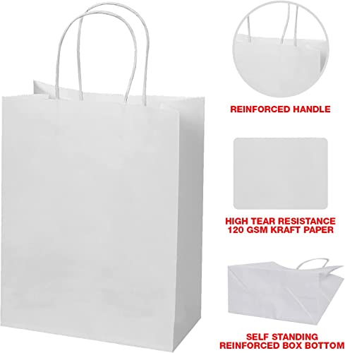 Image of RanGit Bhumi Gift Bags- 8x10x4 in 10pcs White Small Paper Bag for Return Gift- Shopping Retail Paper Carry Bags, Small Party Favor Gifting Covers, Disposable, Recyclable (8x10x4 in White, 10 pack)