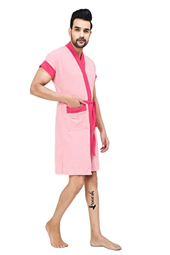 Image of Terry Bathrobe For Men Fit Upto 42 inches chest - Baby Pink Rani