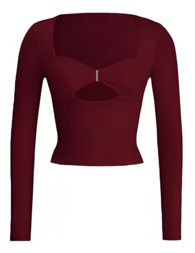 Image of FAIMILORY Women's Trendy Holiday Long Sleeve Sweetheart Neck Going Out Crop Tops Cute y2k T Shirts Slim Fitted Corset
