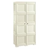 MA MAISON Armadio Multiuso in Plastica 2 Ante con 4 Scomparti e Vano Portascopa, Mobile Alto Organizzazione Casa per Lavanderia, Ingresso e Ripostiglio, 79x43x164 cm (Angora)