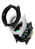 (2 Pack) Case for Garmin Forerunner 970 Premium Running Smartwatch,Leather Texture Design PU Thin Lightweight Bumper Cover Protector for Garmin Forerunner 970,(White + Black)
