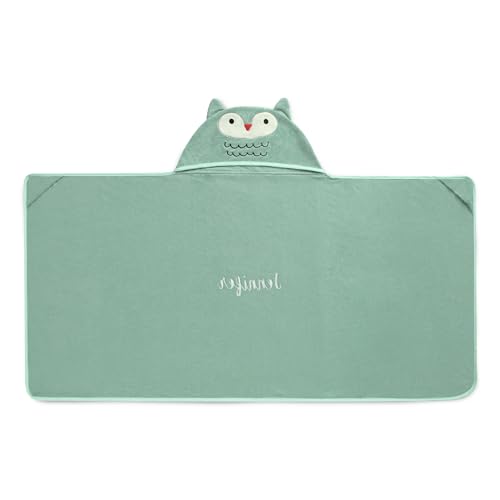 Image of Delta Children Personalized Kids Hooded Bath Towel with Pockets - Super Soft and Absorbent- Great Gift for Boys and Girls, Light Teal Owl