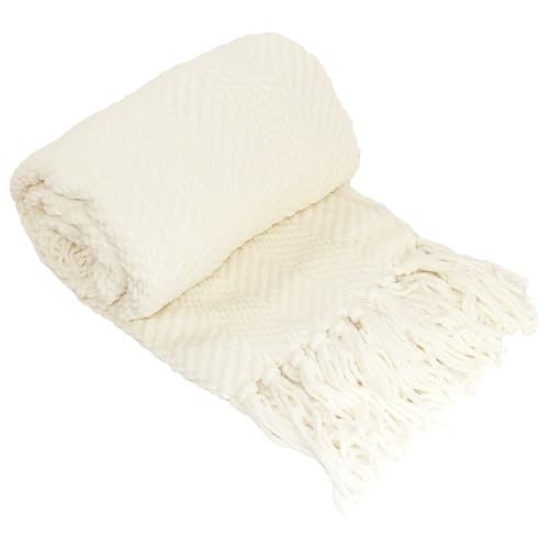 Home Soft Things White Throw Blanket Knitted Tweed Throw 50'' x 60'', Antique White, Super Soft Cozy Warm Comfortable Breathable Throw for Living Room Chair Couch Bed Sofa Bedroom Home Décor