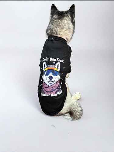 Image of Thunder Tails Premium Cotton Dog T-Shirt | Adjustable Neck | for Large Dogs| Black | 5XL | for Siberian Huskies, Husky