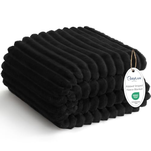 CozyLux Manta Negra para Sofá, Forro Polar Acanalado, 50 x 60 Pulgadas