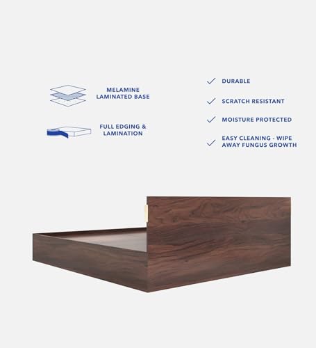 Image of Mintwud Pepperfry Engineered Wood Joben King Size Bed with Box Storage | Wooden Double Bed Cot Palang Furniture for Bedroom, Living Room, Home and Hotel (Walnut Melamine Finish)