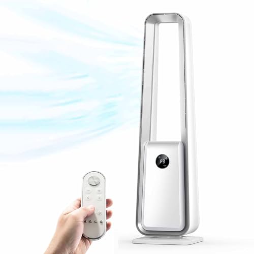 Ventilador de torre sin aspas con multiplicador de aire mejorado 2025, ventilador de piso oscilante de 60°, fácil limpieza, 3 modos y 3 velocidades, temporizador de 12 h