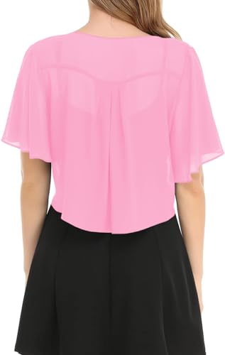 Image of Women's Solid Puff Sleeve Kimono Short Cardigan Loose Cover Up Casual Blouse Top Chiffon