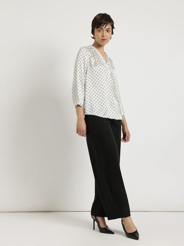 Image of FableStreet Women Formal & Casual Top | V-Neckline with Gathered Back Detail & Three-Quarter Sleeves | Premium Satin Fabric for Office Wear & Sophisticated Outings