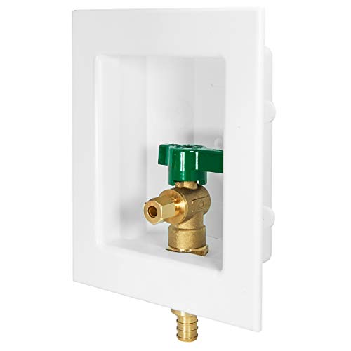 Efield Pex Pre-Assembled Ice Maker Outlet Box, 1/2-Inch Pex F1807 Crimp With Installed 1/4-Turn Ball Valve, White #TOP2