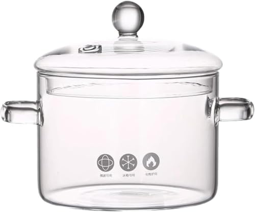 Mikuzo 耐熱高硼素ガラス 両手鍋 1.4L/1.5L/2L 透明 深型 直火 OK 電子レンジ対応 オーブン調理も可能 電気ストーブ IH対応 シチュー 煮込み 鍋料理 ラーメン丼 保存容器 冷蔵冷凍可 ガラス製 蓋付き (1.4L,とうめいしょく)