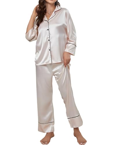 Catálogo de Pijama Dama para comprar online. 41 VIOPY Conjunto De Pijama para Mujer, Pijama De Satén para Mujer, Paquete De Dos Camisetas Y Pantalones, Regalo Cómodo (Champán, G)