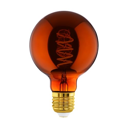 Eglo LED E27 regulable, LED espiral Globo, bombilla vintage de cobre en diseño retro, 4 vatios, 30 lúmenes, blanco cálido, 2000k, foco Edison G95, Ø 9,5 cm