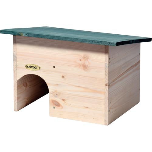 dobar® Igelhaus als Bausatz - Igelschlafhaus aus Massivholz - Igelhöhle für den Garten - Igelschlafplatz mit Schleuse - Igelhotel mit Schutz vor Fressfeinden - 34,5 x 27 x 24 cm - Grün