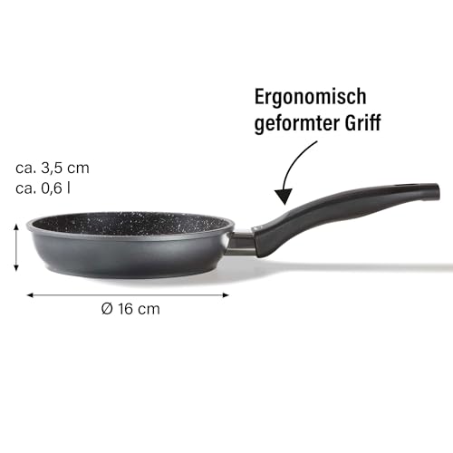 Foto von STONELINE® Bratpfanne 16 cm, auch für öl-und fettfreies Braten, kratzfeste Antihaftbeschichtung mit echten Steinpartikeln, Induktionspfanne Kochgeschirr, Aluminium, Grau