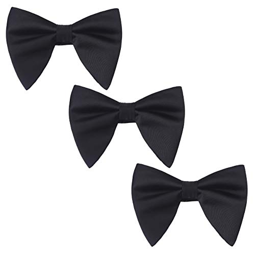 Lovacely Mens Oversized Satin Silk Bow Tie Solid Color Formal Tuxedo Big Bowtie Black 3 pcs
