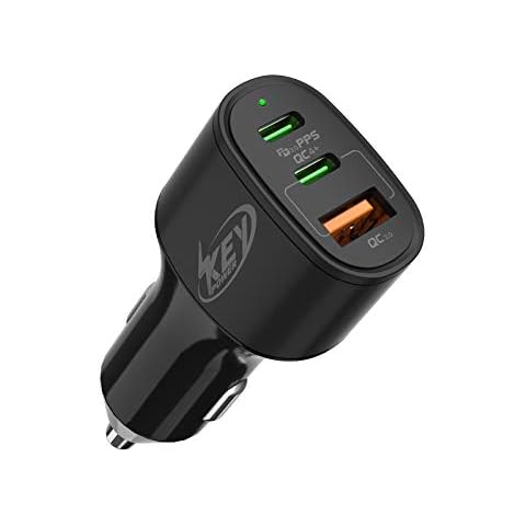 USB C Car Charger 60W Key Power Fast Car Charge USB-C Car Charger Adapter - Dual USB-C and USB-A Ports with 30W & 22.5W Compatible with iPhone 12/11/11 Pro Max/XS/XR/SE, iPad Pro, Galaxy, Pixel Cover