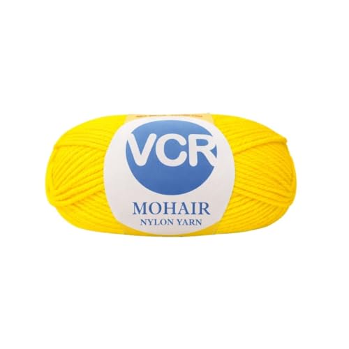 Image of VCR Mohair Nylon Golden Yellow Yarn, 100 Grams Hank, 196 Meters Length, Acrylic 75%, Mohair Nylon 25%, Pack of 1 Yarn, Soft Crosia Threads, Suitable for Winter Garments.