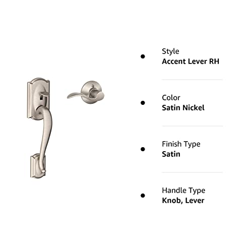 Schlage Fe285 Cam 619 Acc Rh Camelot Front Entry Handleset With Right-Handed Accent Lever, Lower Half Grip, Satin Nickel #TOP3