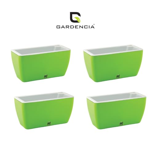 Image of GARDENCIA Self Watering Flower Pots for Outdoor Indoor Gardening /Rectangle Big Plant Pot with Polypropylene UV Material /Decorative Modern Gamla (Recta Big Green, Pack of 4)