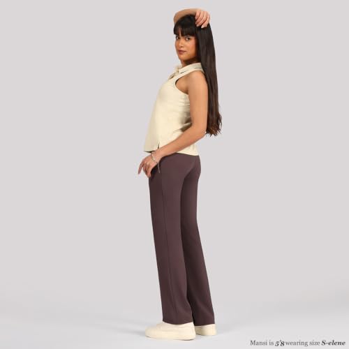 Image of BlissClub Women's Ultimate Straight Pants - Lite, High Waist Formal Trousers with Wide Waistband, Tall (for Women Above 5'5 ft)