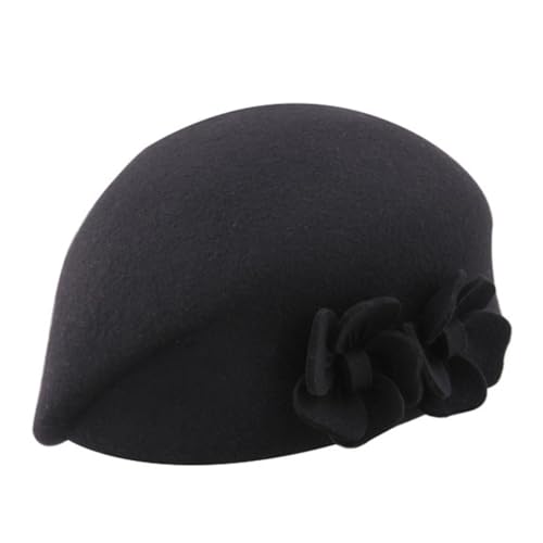Béret en laine chaud et créatif noir à motif fleur GALPADA