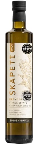 Skapeti Premium Extra Virgin Olive Oil November Early Harvest High Polyphenols Cold Pressed Unfiltered Single Estate Greek EVOO for Drinking Daily Manaki Great Taste Award 2023 500ml