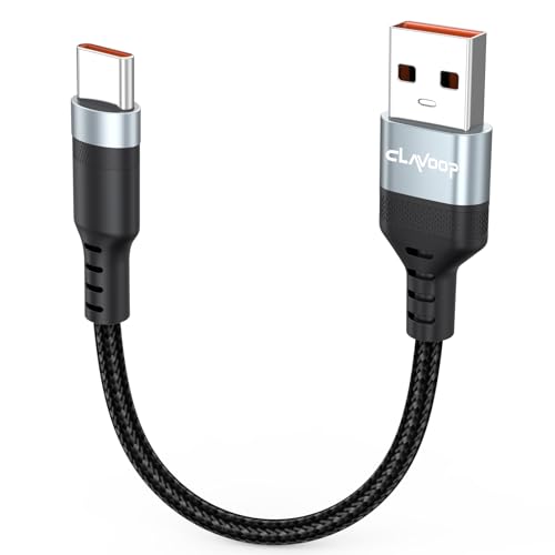 CLAVOOP Short USB A to USB C Cable 3 inch 60W Fast Charging Type-C Cord USBA 2.0 480Mbps Data Transfer Braided Compatible with Travel Power Bank iphone17/16/15 Galaxy Pixel iPod Pro SSD