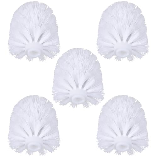 Image of 5 Pcs Toilet Brush Replacement Heads - White Round Ball Cleaning Brush Head Refills for Bathroom Self Locking Universal Screw Part for Home Office Hotel 3.93 x 3.14 in