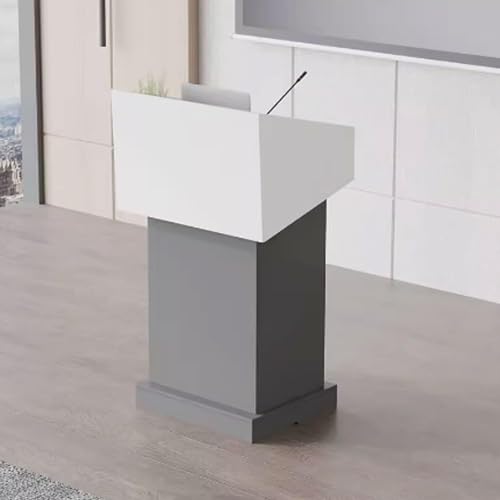 Genérico Atril de Madera Profesional, Moderno, con Espacio de Almacenamiento Abierto, Ideal para hoteles, Eventos y presentaciones, Color Gris.