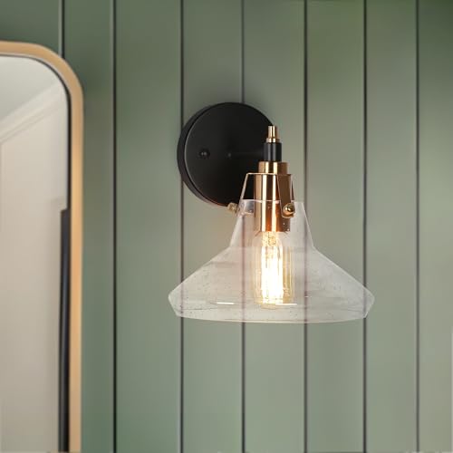 Image of Black Gold Wall Sconce, Modern 1-Light Sconce Wall Lighting with Clear Glass Shade for Bedroom, Bathroom, Hallway and Living Room