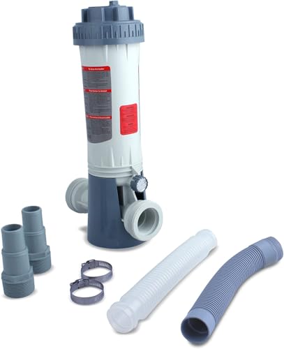 FSRTOP Doseur de chlore automatique pour piscine - Distributeur de produits chimiques avec accessoires - Taille de raccordement 32-38 mm - Gris et blanc