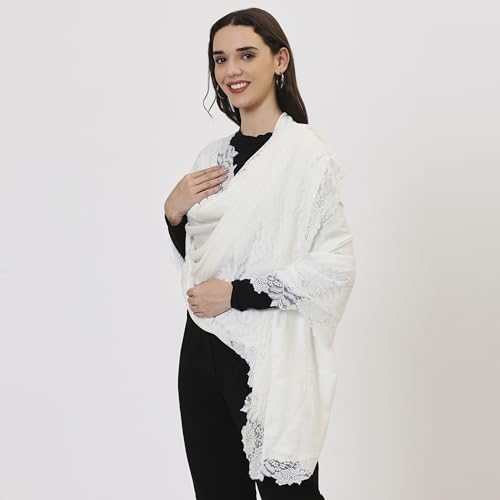Modal Pashmina Lace Scarf for Women Lightweight Shawl Wrap for Weddings, Parties & Casual Wear Soft Floral Lace Stole4