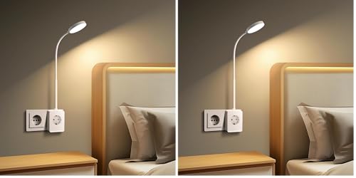 Aigostar Lámpara de Lectura LED con Enchufe y Carga USB Tipo C para Pared Dormitorio Pack de 2