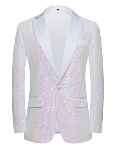 Mens Sequin Blazer Christmas Tuxedo Shiny Suit Jacket for Men Wedding Party