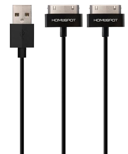 HomeSpot 30-pin Short Charger Cable [MFi Certified] for iPhone 4, iPhone 4S, iPad 1/2/3, iPod Touch, iPod Nano (Black, 8 inches 20 cm, 2-Pack)