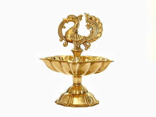 The Spiritual Living Peacock Diya | Peacock Design Brass Diya | Brass Diyas for Home | Kuthu Vilakku Decoration Items for Home Decor | 3.5 Inch | Diya for Diwali | Ideal for Gifting - 2 Pcs Set