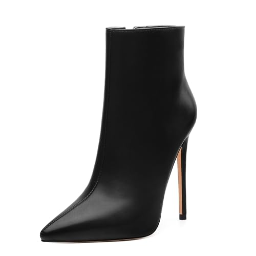 FEMSTEP Ankle Boots for Women Pointed Toe 4.7-Inch High Stiletto Heeled Booties Side Zipper Fashion Short Boots