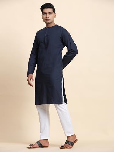 Image of Men's Pure Cotton Solid Kurta Pajama Set Round Neck Casual Yoga Dress