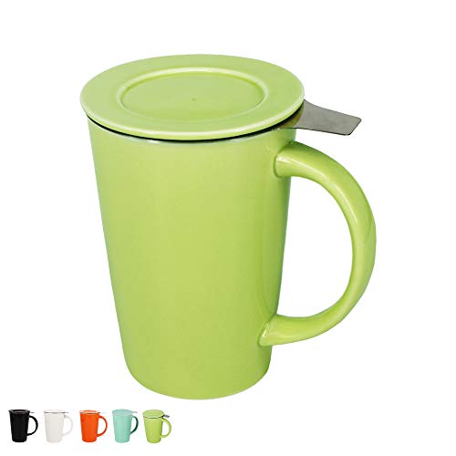 BPFY 12 Ounce Porcelain Tea Mug With Infuser and Lid, Ceramic Coffee Cup