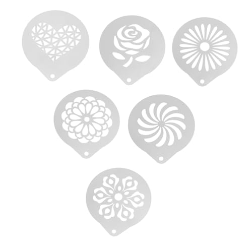 GRIRIW 6Pcs Stainless Art Stencils Precision Coffee Template for Latte Decoration Cake Dessert Design Easy to Clean for Coffee Lovers and Home