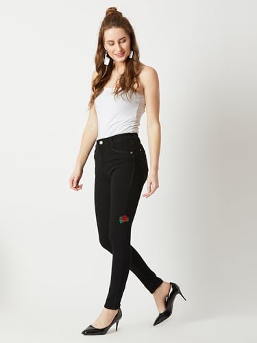 Image of Miss Chase Women's Skinny High Rise Cropped Length Fringe Detailing Stretchable Denim Jeans
