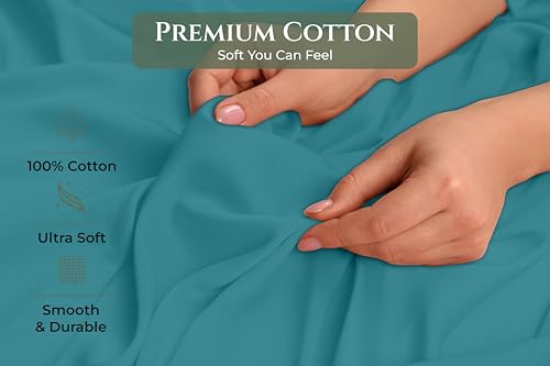 Image of Royale Linens 100% Cotton Pillow Cases Standard Size Set of 2 - Percale Pillowcase - Teal Pillow Cases Super Soft Cooling & Breathable Hotel Cotton Pillowcases, Fits Standard Pillows (20 inchx26 inch, Teal)