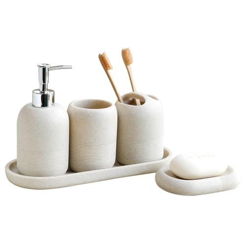 Ensemble d'accessoires de Salle de Bain, Ensemble de Salle de Bain Comprend Un Distributeur de Savon, Un Porte-Brosse à Dents, Un gobelet à Brosse à Dents,...