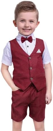 Toddler Boys Summer Suits Dress Clothes Baby Vest and Short Sets Red