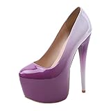 plateau stiletto pumps MISSUIT Damen Lack Stiletto High Heels mit Plateau und Riemchen Extreme Pumps Ankle Strap(Lila,47)