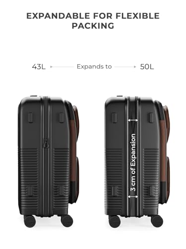 Image of EUME Aerotop Cabin 50L + Trunk Medium 66-74cm Check-in Luggage Set of 2| Expandable Polycarbonate Hard Suitcases | SilentRun Spinner Wheels | TSA Lock | Black