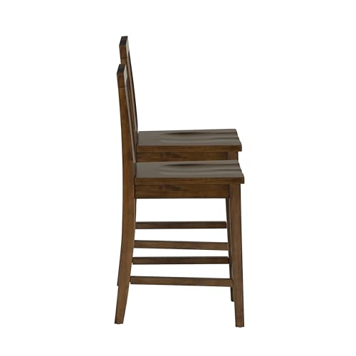 Butaco de madera de caucho con acabado en tinte nogal, altura de asiento 24 pulgadas, juego de 2 unidades miniatura 7