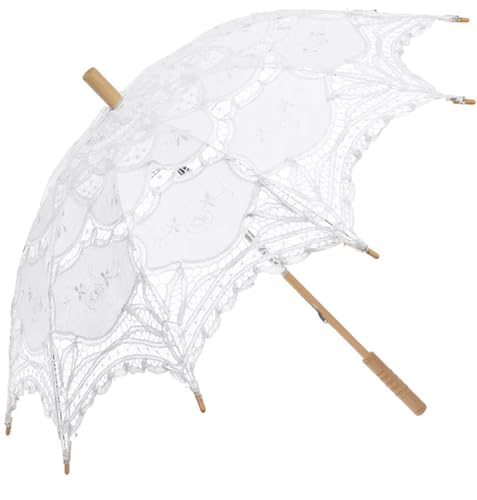 SQOIKOS Parasol en dentelle blanche - Parapluie vintage pour mariage - Parapluie en dentelle pour décoration de photos et goûters - Taille adulte