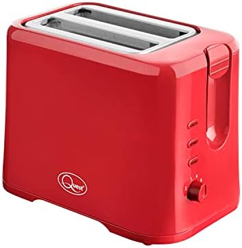 Quest 34299 2 Slice Toaster / Variable Browning Control / Reheat and Defrost / Crumb Tray and Cord Storage, Red, 870W